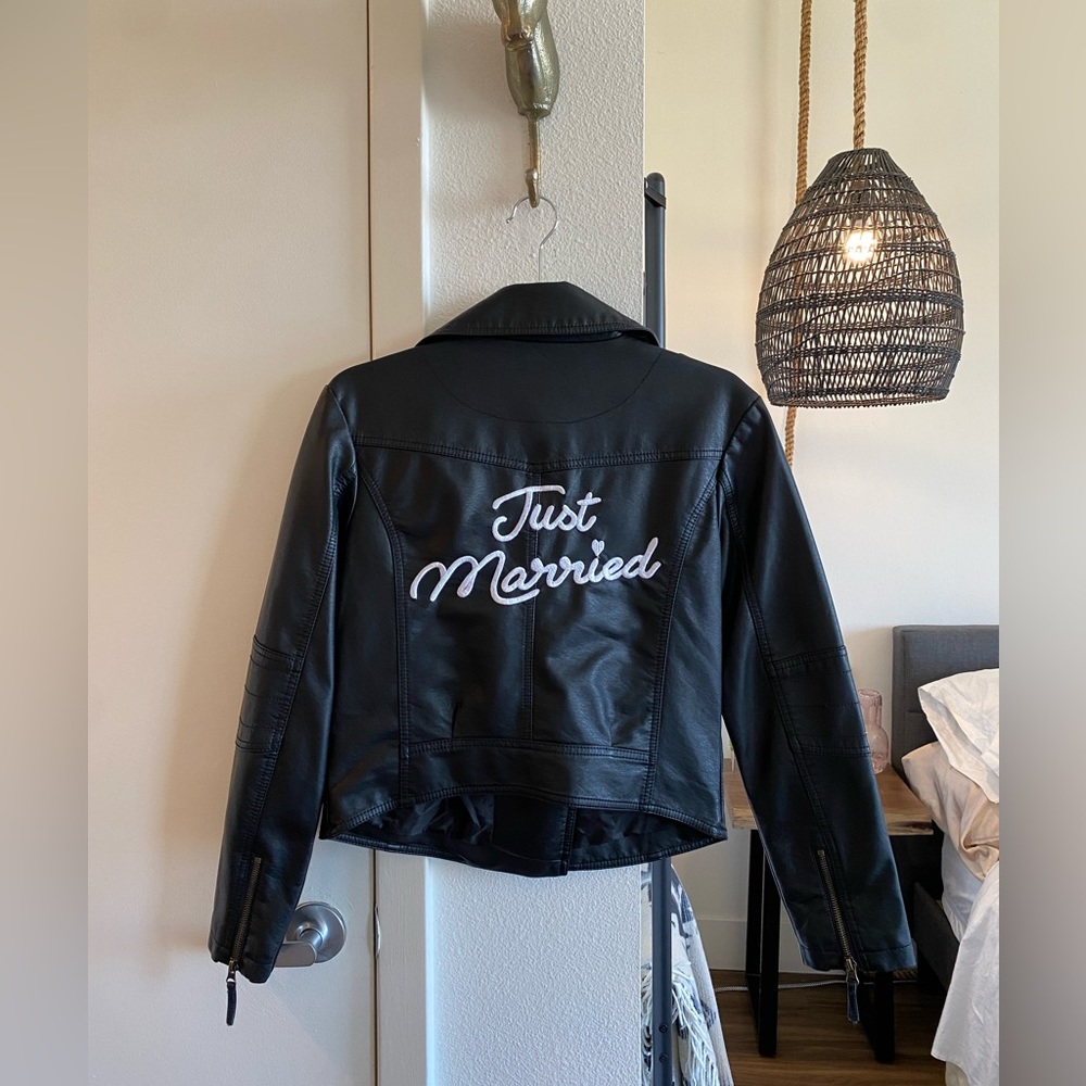 Just Married faux leather wedding honeymoon jacket